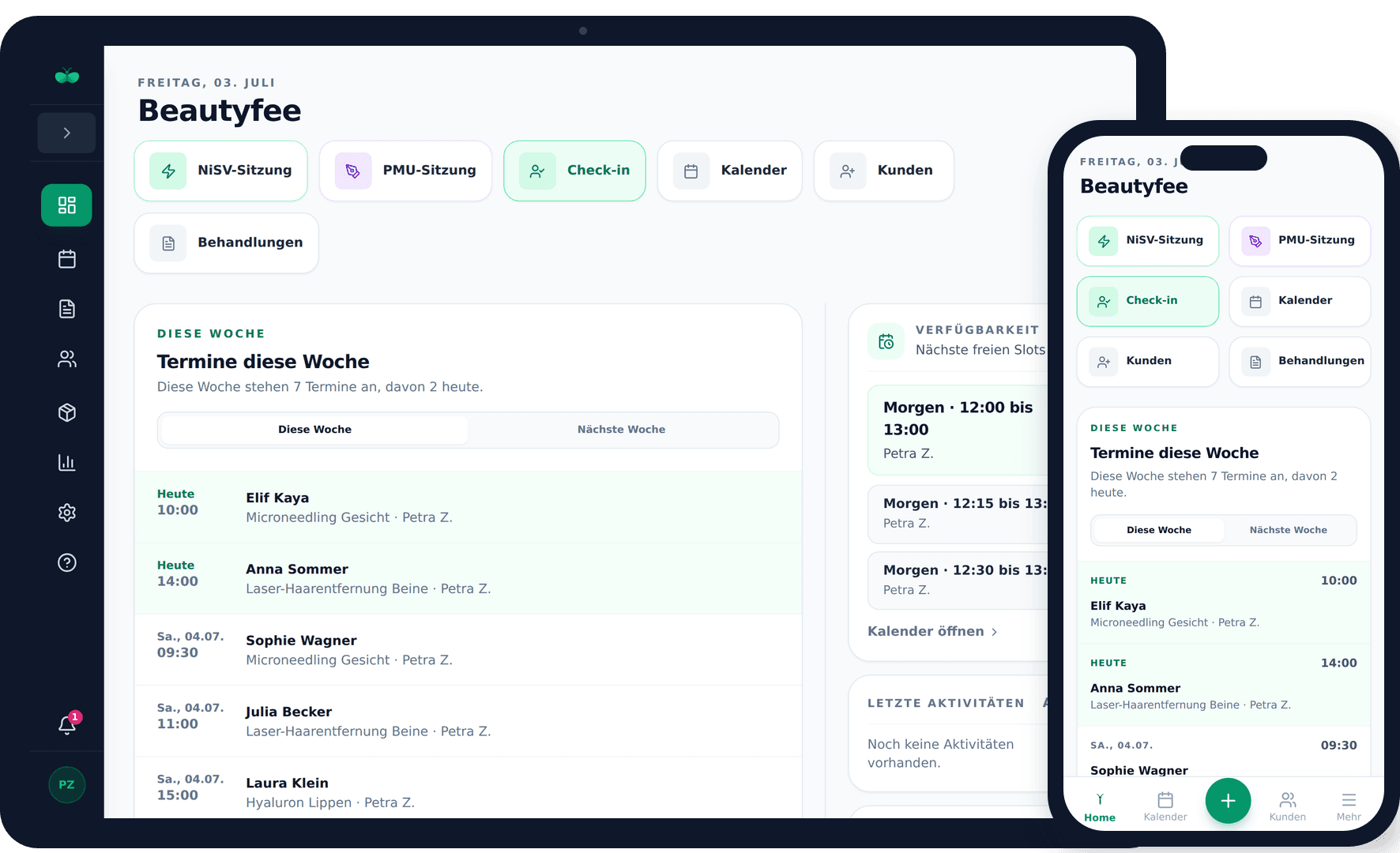 SkinFly auf iPad und iPhone – Dashboard mit Schnellaktionen und Terminübersicht
